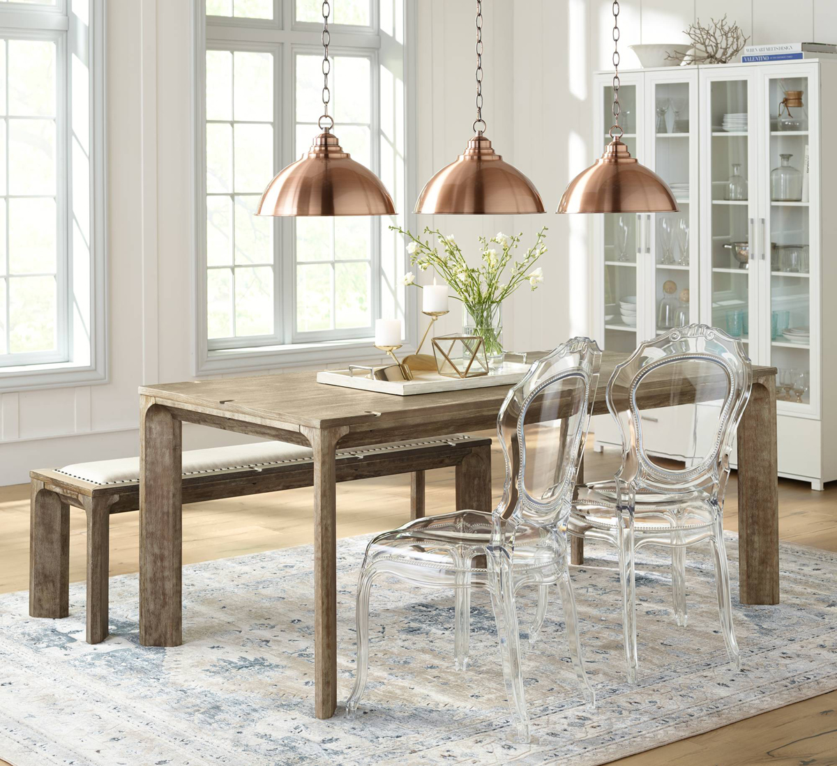 Dining Room With Copper Pendants