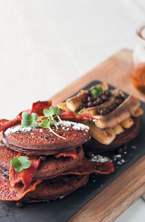 Double Chocolate Flapjacks with Grilled Bananas