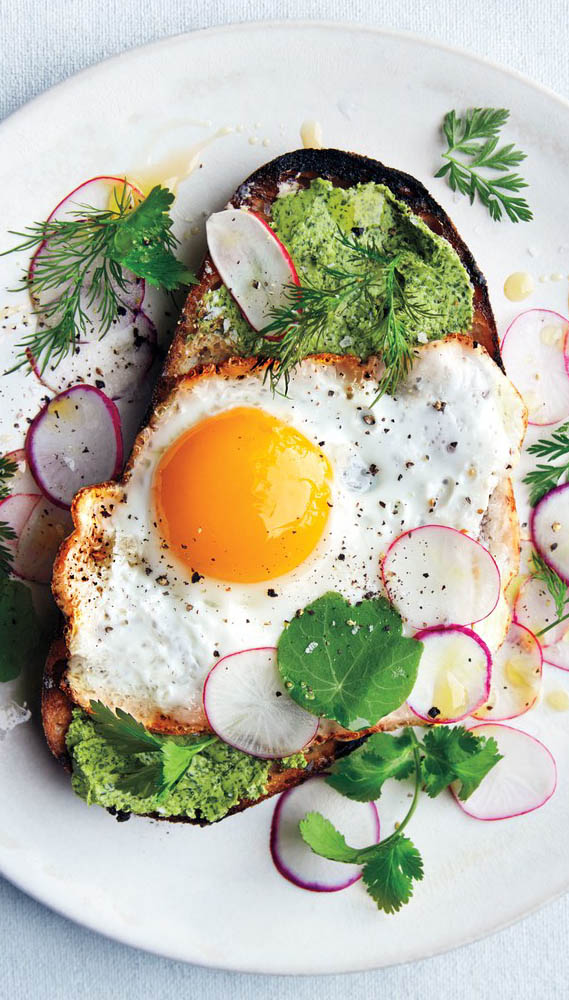 Fried Egg on Toast with Salted Herb Butter and Radishes