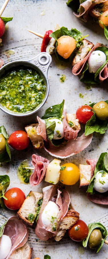 Antipasto Skewers with Kale Pesto