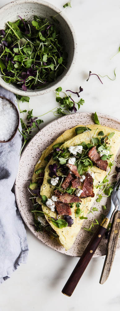 Avocado, Chevre & Bacon Omelette