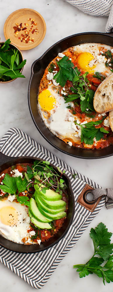 Shakshuka with Spinach, Parsley & Harissa