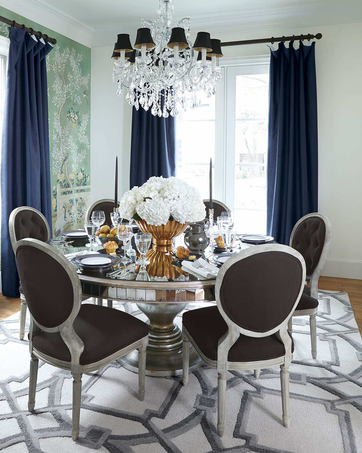 Glamorous Mirrored Round Dining Room Table