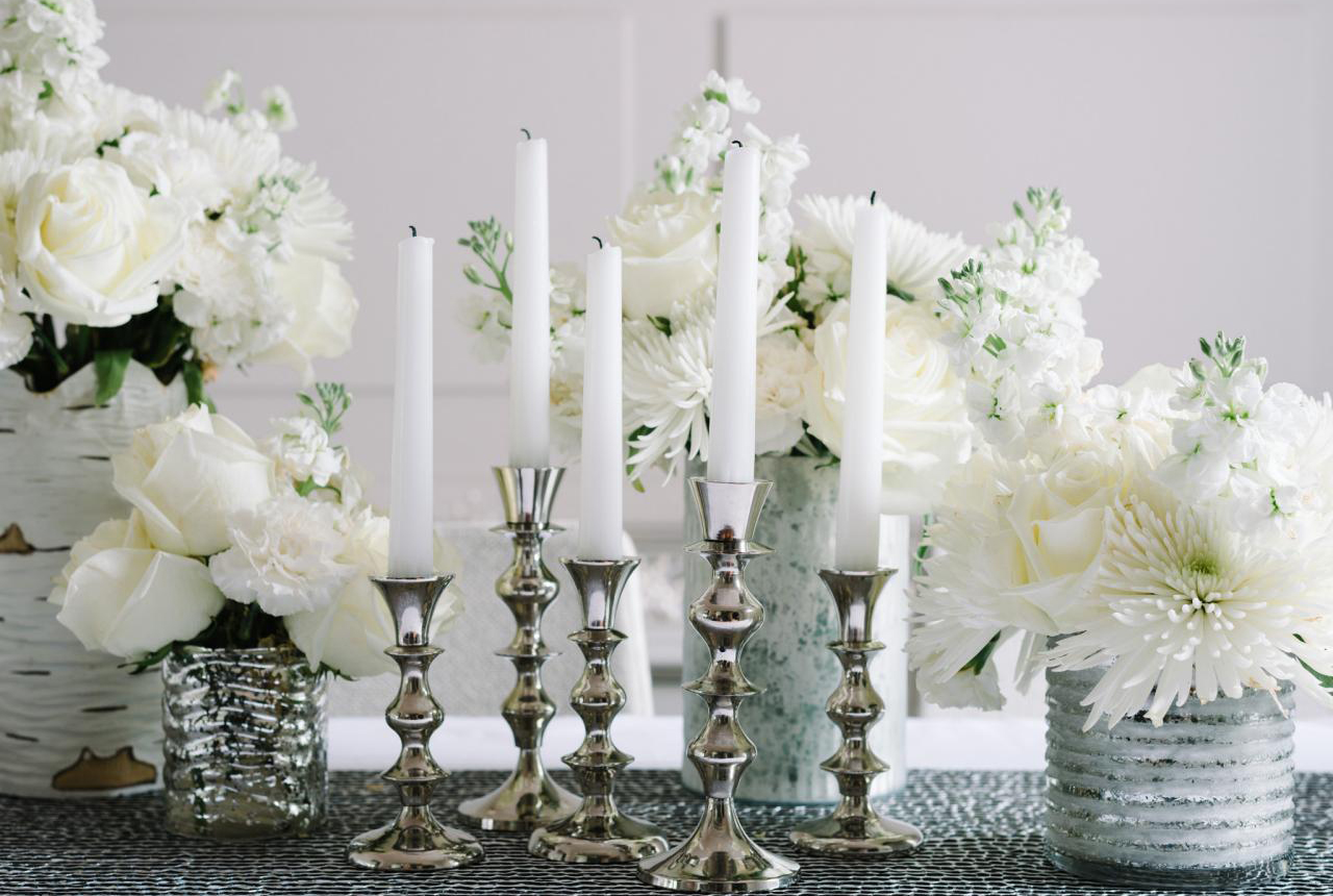 Classic all-white holiday dinner party by event designer Camille Styles