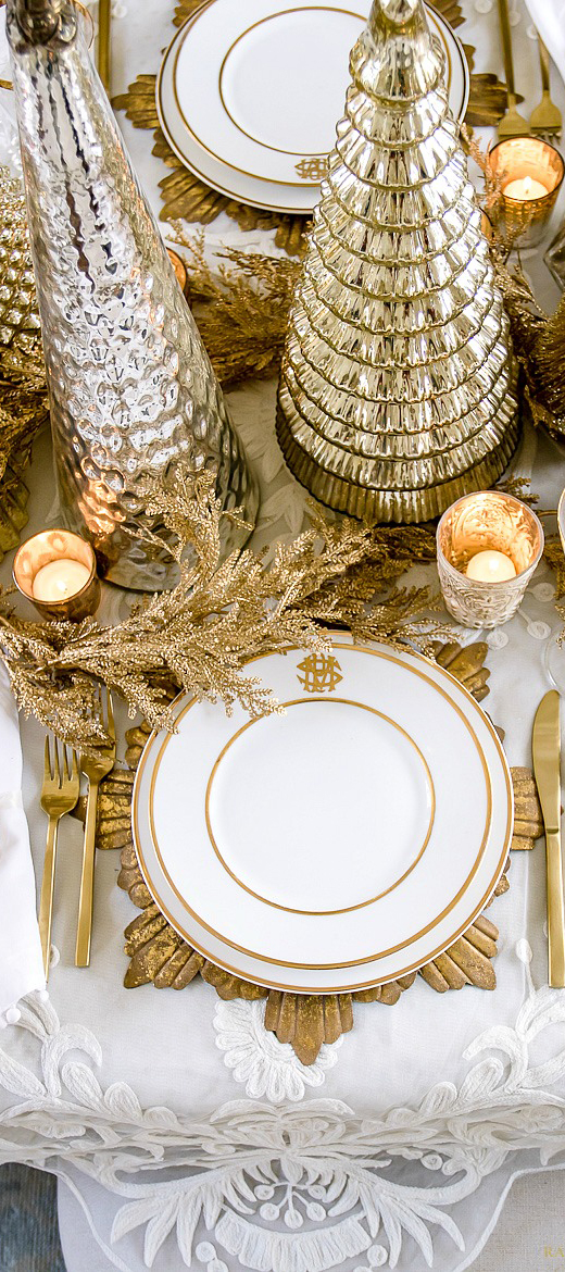 Elegant Gold & White Christmas Tablescape by Randy Garett Design