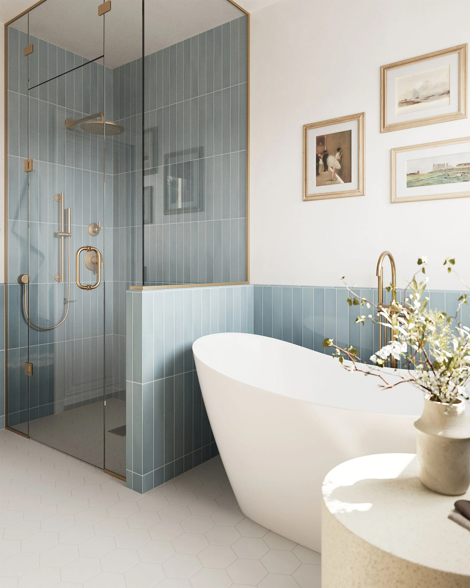 Modern Coastal Bedroom With Blue Tiles